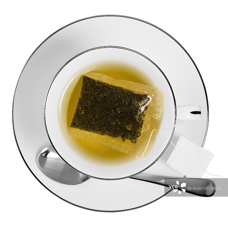 一杯带茶包的茶的俯视照片图片素材