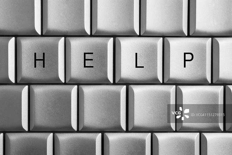 拼写“帮助”一词的电脑键盘图片素材