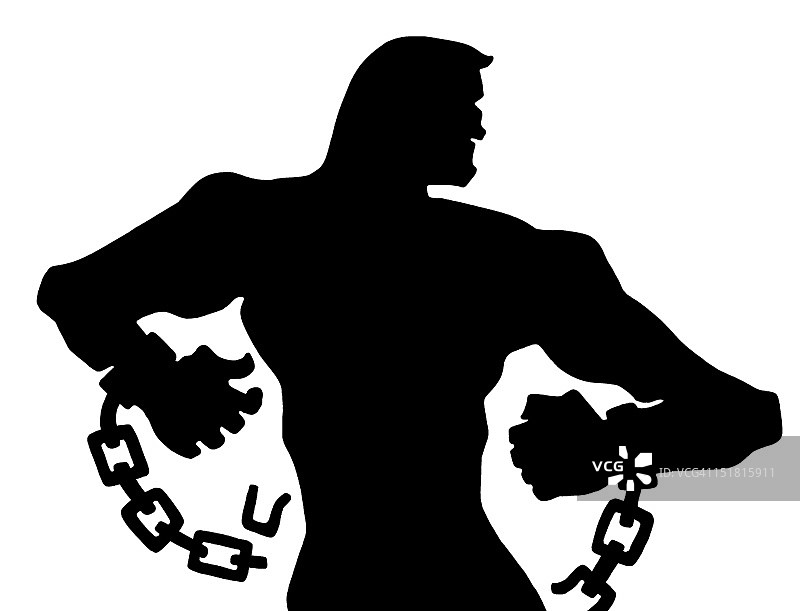 大力士挣脱锁链图片素材