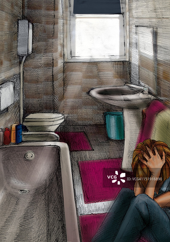 男孩浴室。图片素材