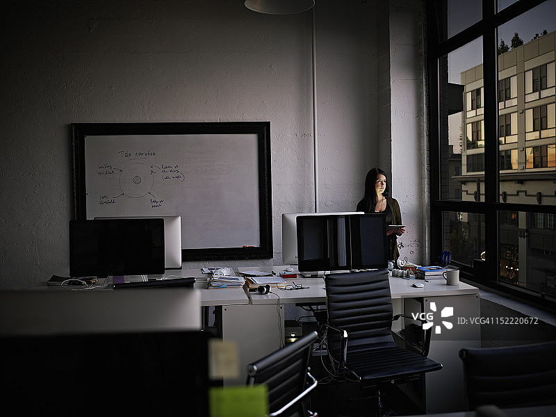 在办公室里使用平板电脑的商务女人图片素材