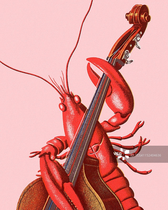 演奏低音提琴的龙虾图片素材