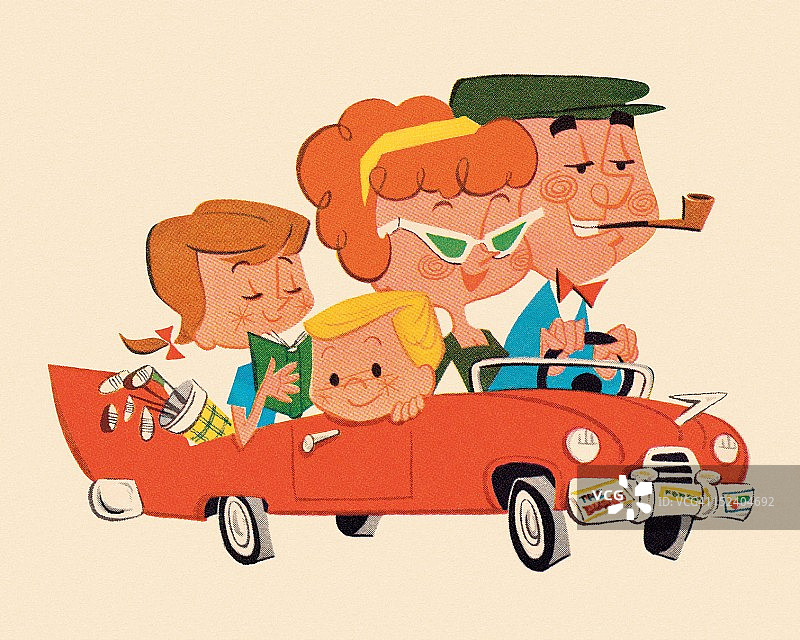 在汽车里兜风的家庭图片素材