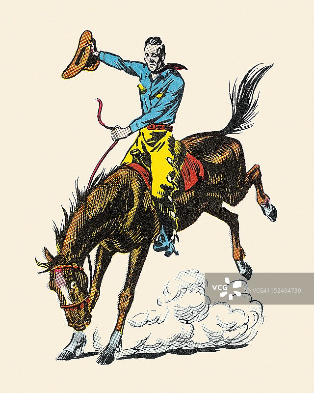 牛仔骑着野马图片素材