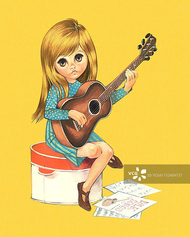 弹吉他的少女图片素材