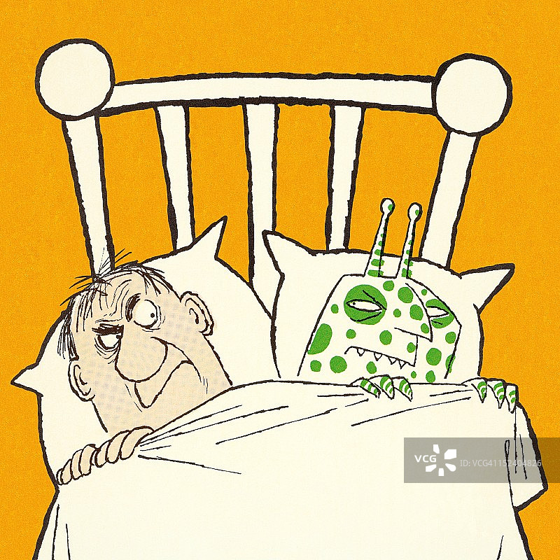 男人和外星人在床上图片素材