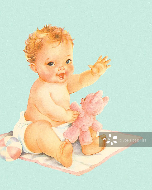 坐在毯子上的婴儿图片素材