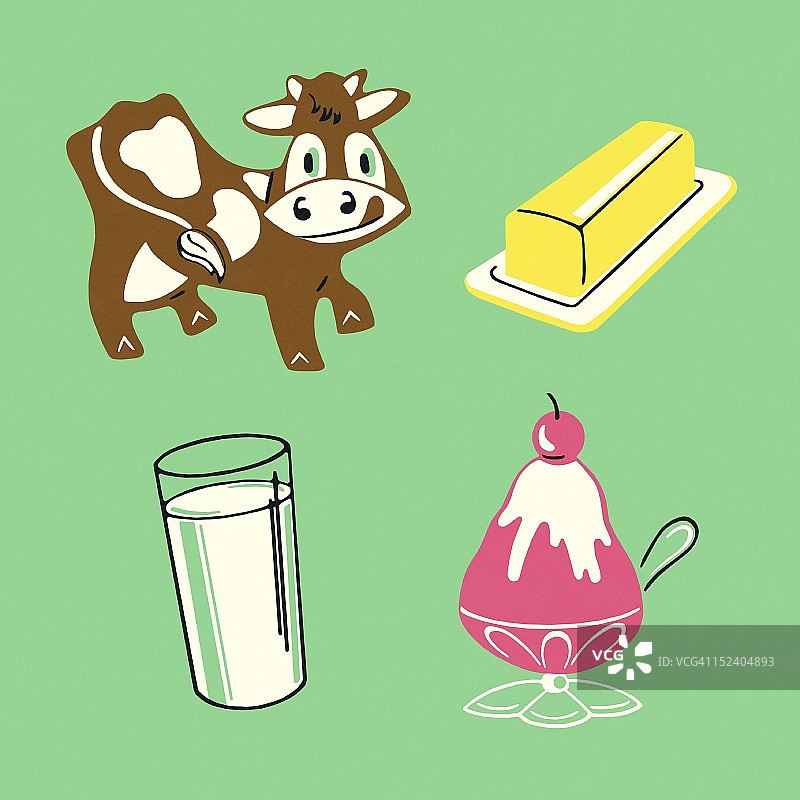 带有各种乳制品的奶牛图片素材