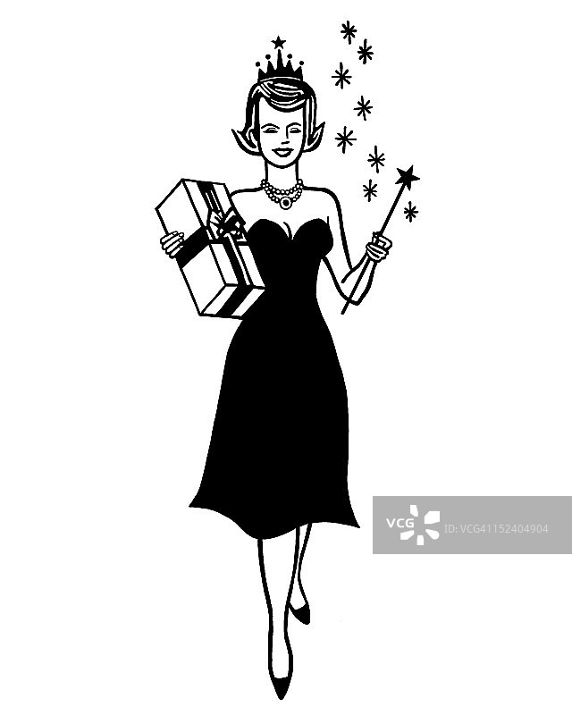 拿着礼物和魔杖的女人图片素材