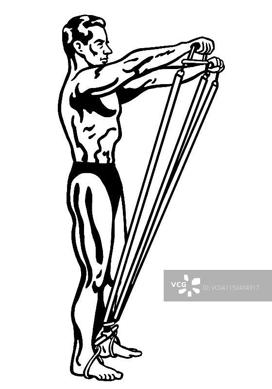 男人用弹力带锻炼图片素材