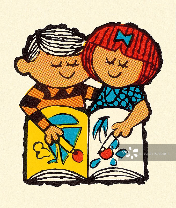 男孩和女孩一起涂色图片素材