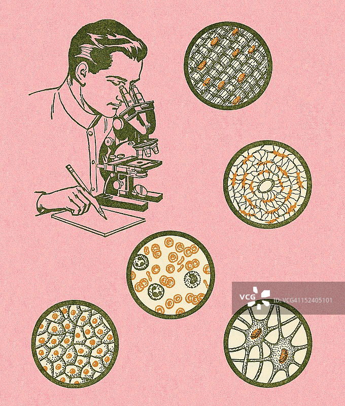 科学家在显微镜下观察细胞图片素材