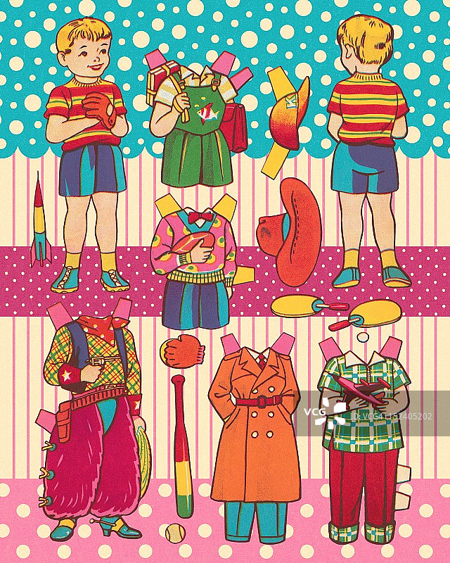 纸娃娃男孩和各种服装图片素材