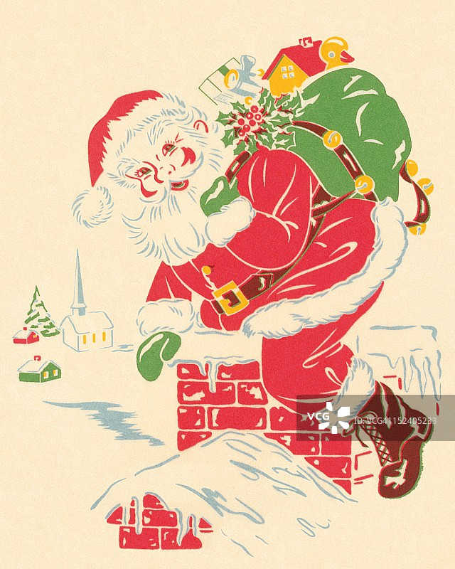 圣诞老人下烟囱图片素材