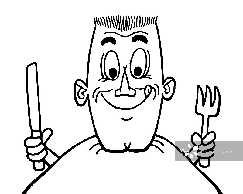 拿着刀叉的饥饿男人图片素材