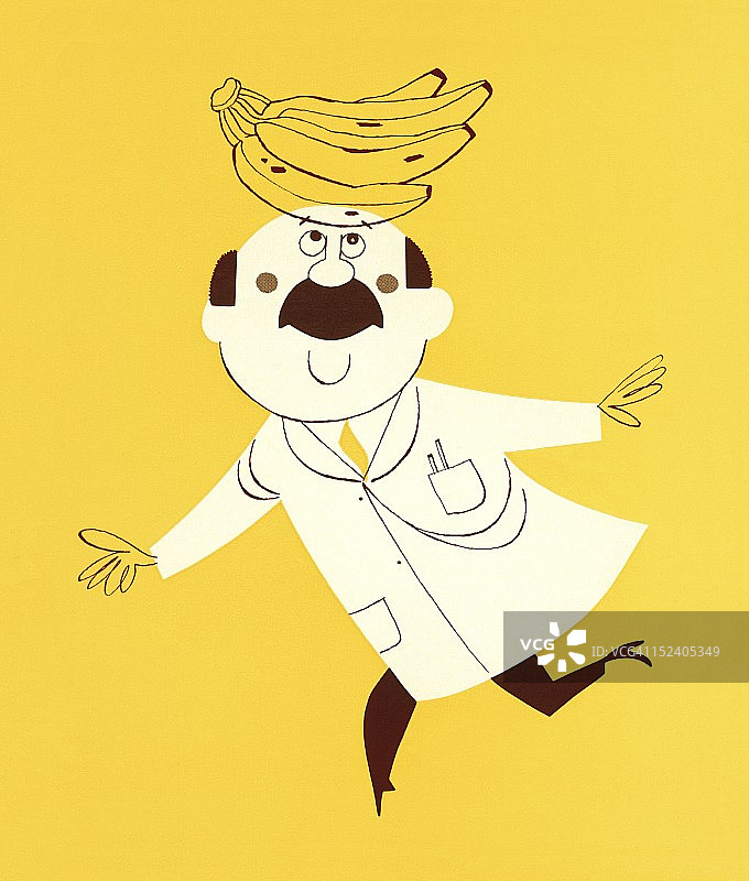 男人头顶平衡香蕉图片素材