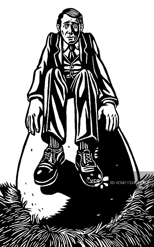 坐在鸡蛋上的男人图片素材