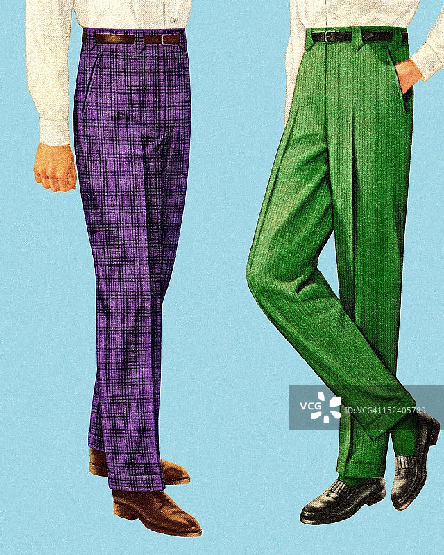 穿紫色和绿色裤子的男人图片素材