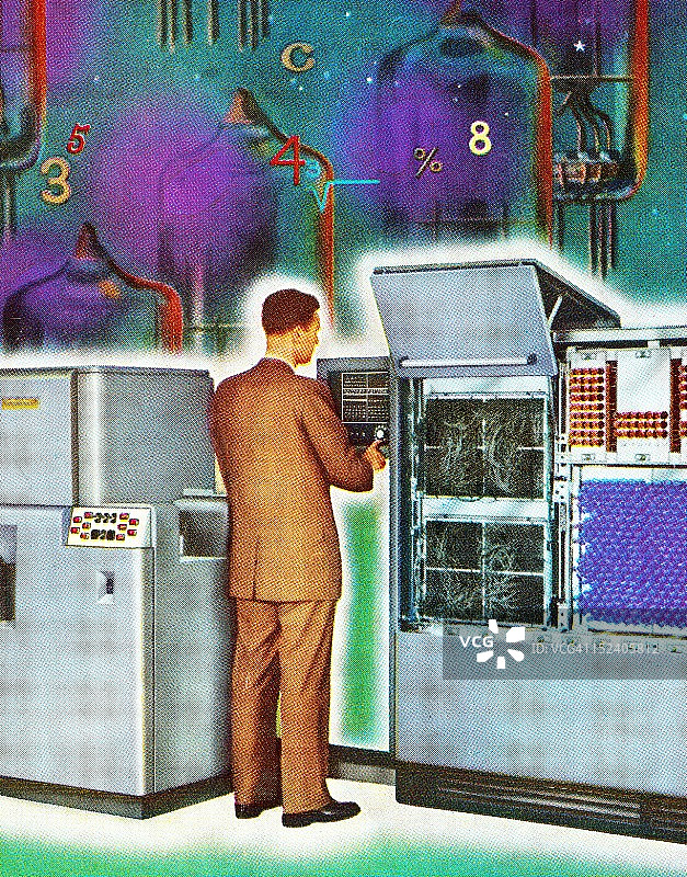 使用老式电脑的男人图片素材