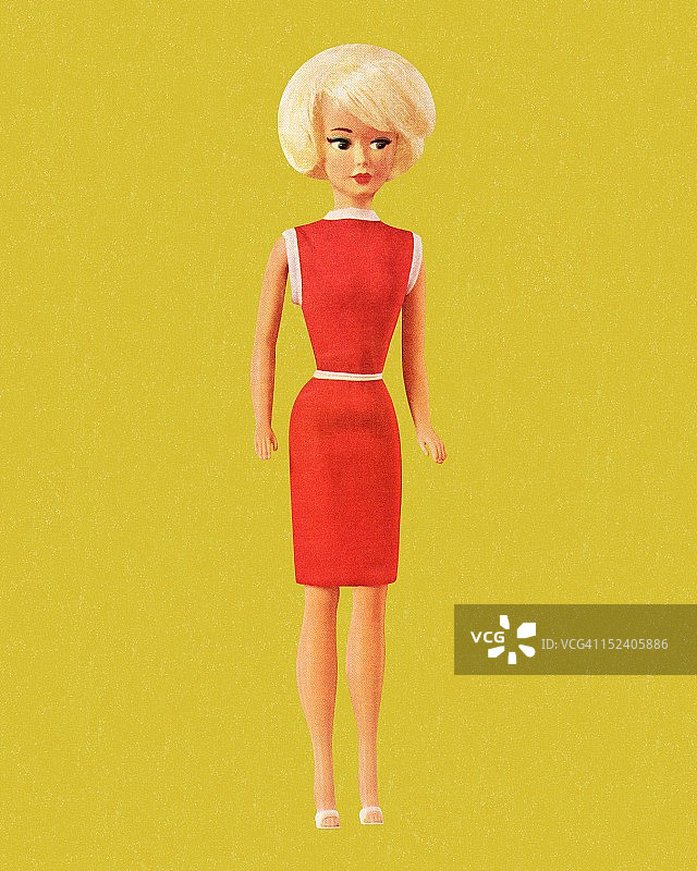 身穿红色连衣裙的金发时尚玩偶图片素材