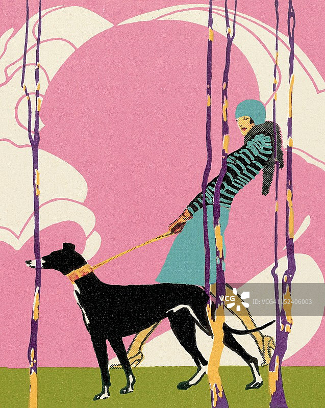 遛格力犬的女人图片素材