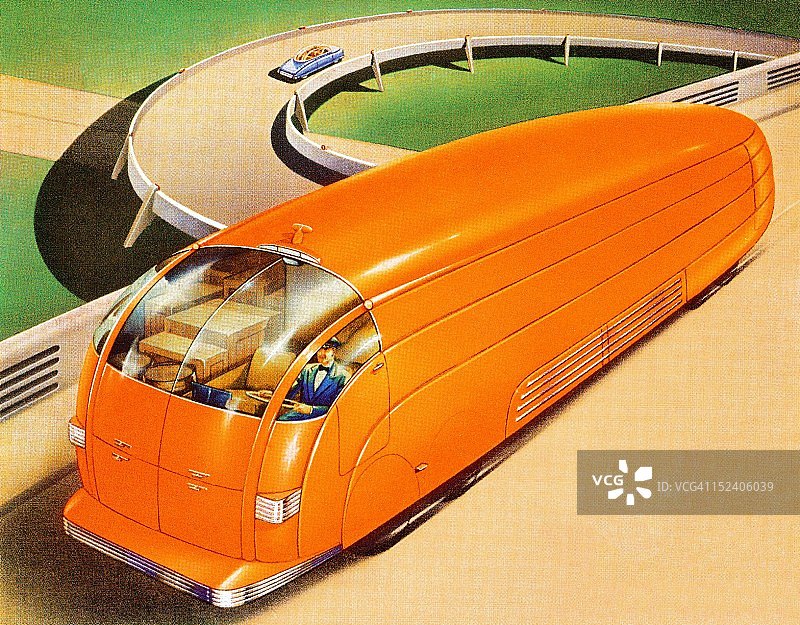 未来主义橙色巴士图片素材