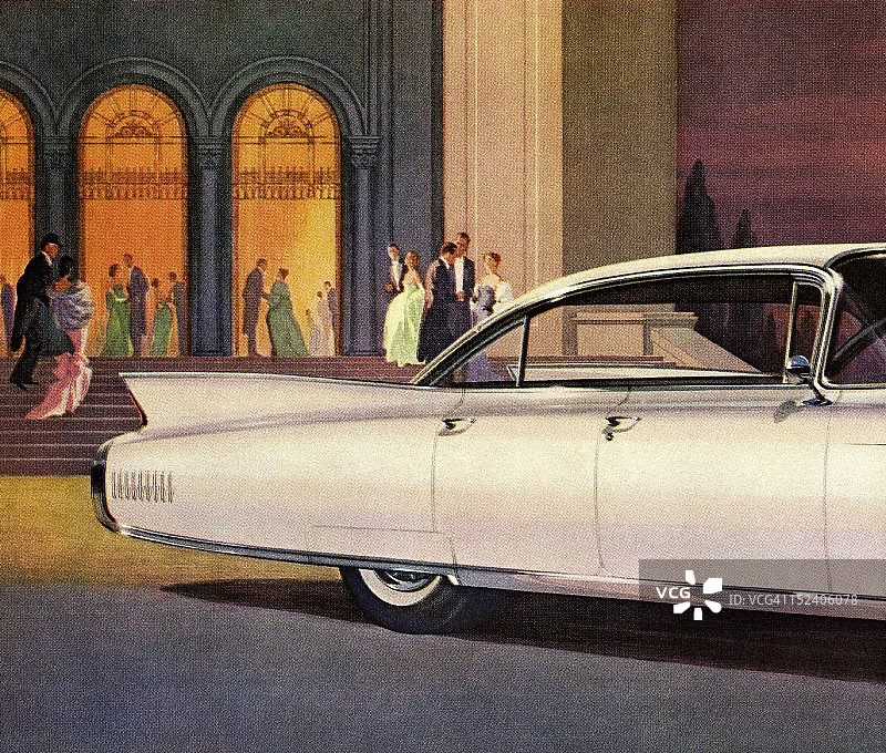 老式白色汽车后视图图片素材