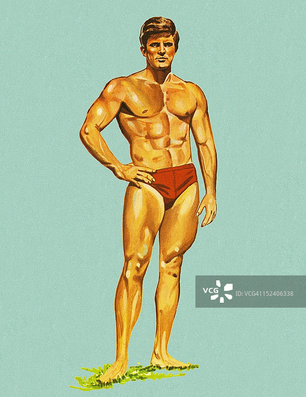 穿泳裤的健壮男人图片素材