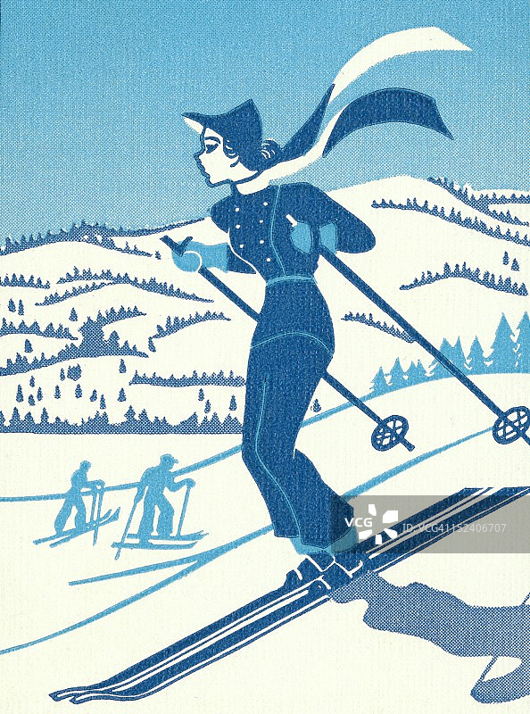 女人滑降滑雪图片素材