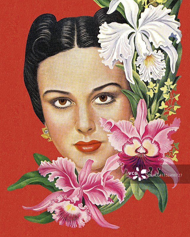 手捧热带花卉的女人图片素材