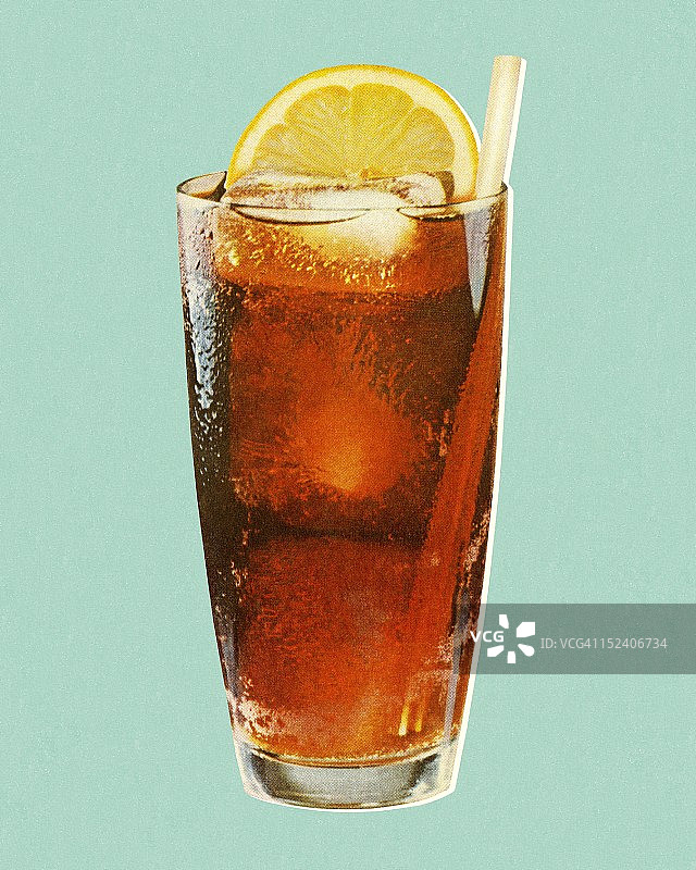 玻璃杯中的饮品和柠檬图片素材