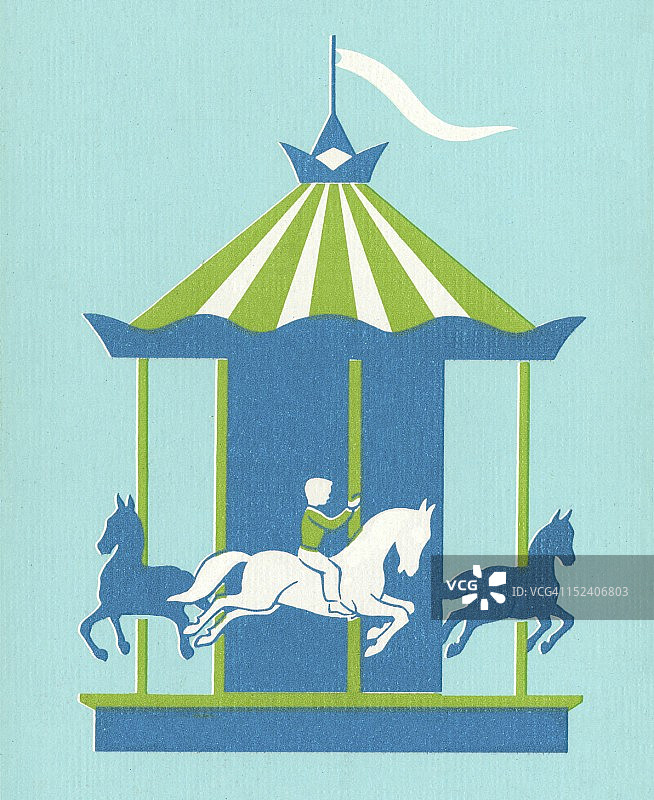 蓝绿色旋转木马图片素材