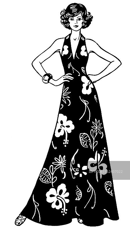 穿着超长连衣裙的女人图片素材