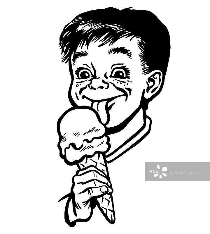 男孩吃冰淇淋甜筒图片素材