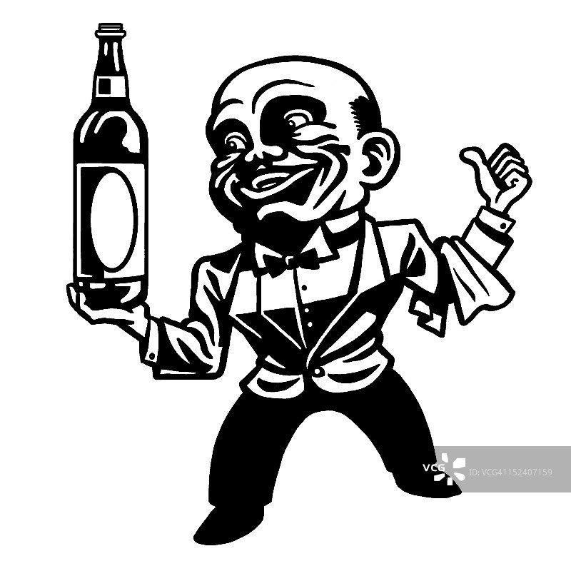服务员拿着一瓶酒图片素材