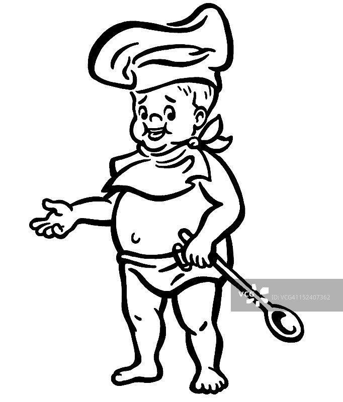 拿着勺子的婴儿厨师图片素材