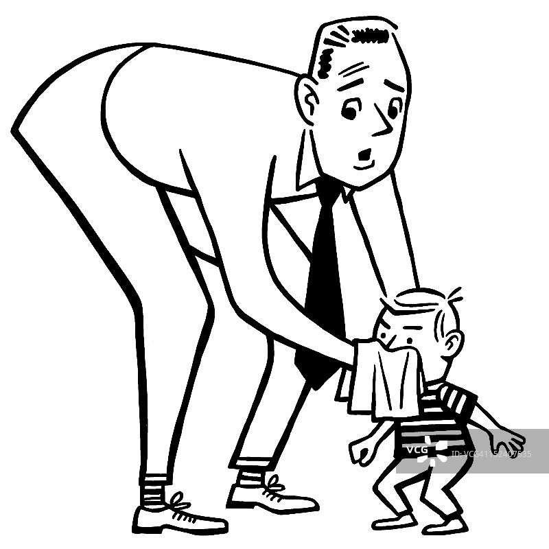男人给男孩擦鼻涕图片素材
