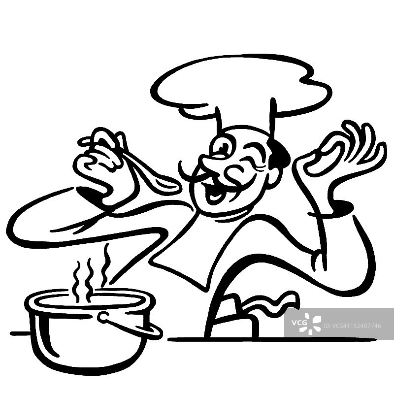 厨师品尝锅中食物图片素材