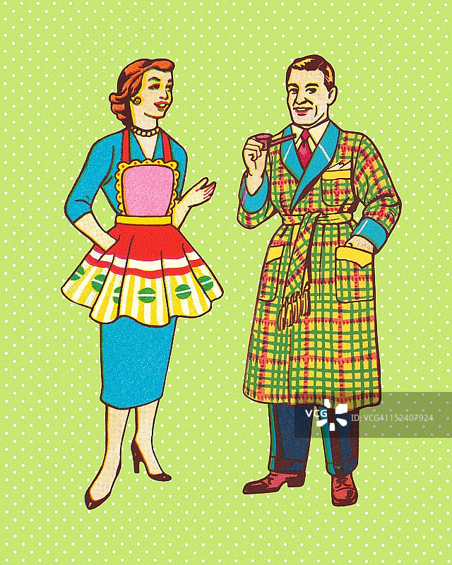 穿着长袍的男人和穿着围裙的女人图片素材