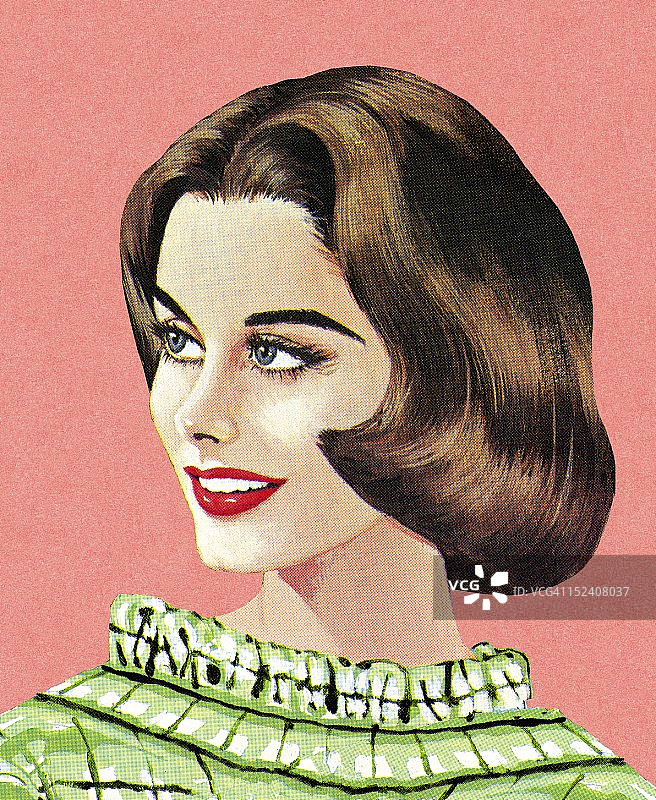 看向侧面的深色头发女子图片素材