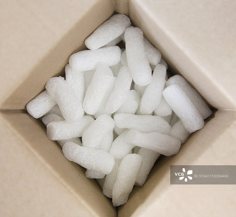 盒子里的泡沫包装花生，俯视图图片素材