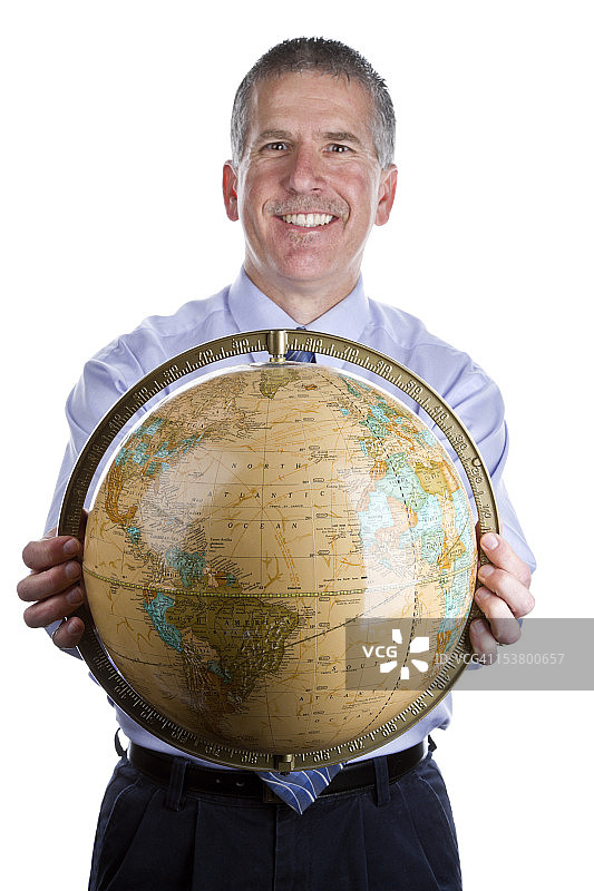 拿着地球仪的男人图片素材
