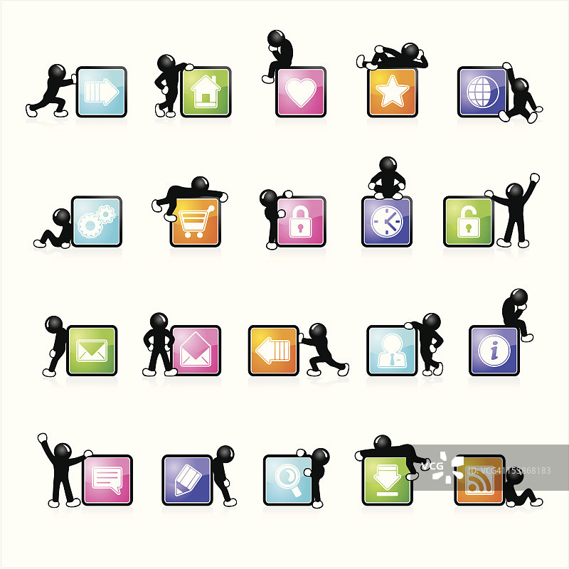 五种颜色的光面网页图标图片素材