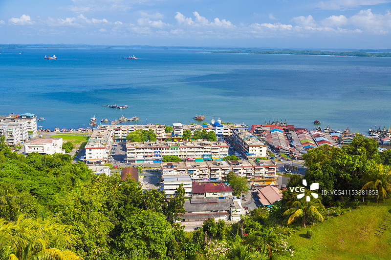 山打根及苏禄海鸟瞰图片素材