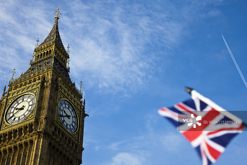 英国伦敦的大本钟和英国国旗图片素材