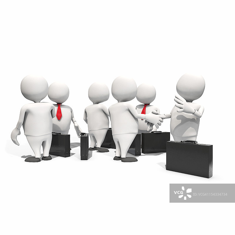 一群拟人化的商人握手交流，CGI图片素材