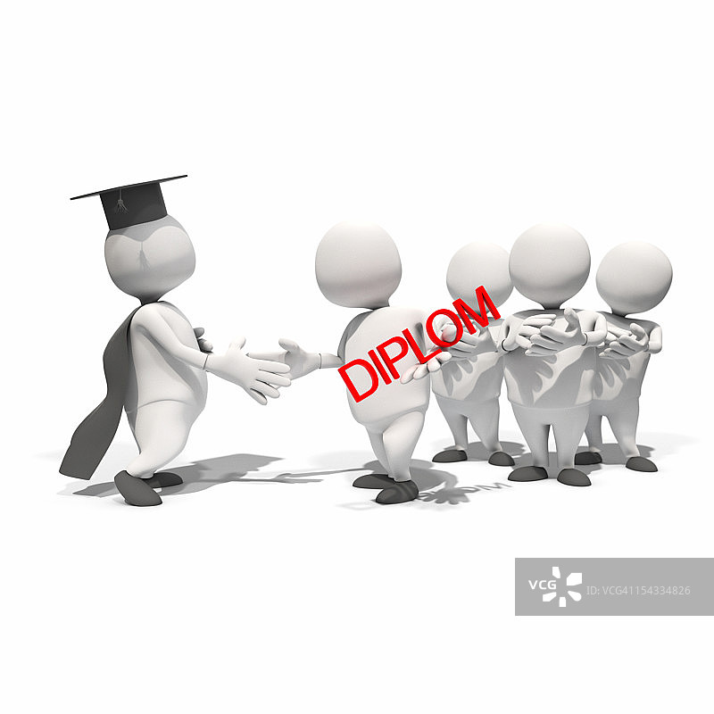 拟人化人物向毕业生颁发文凭（CGI）图片素材