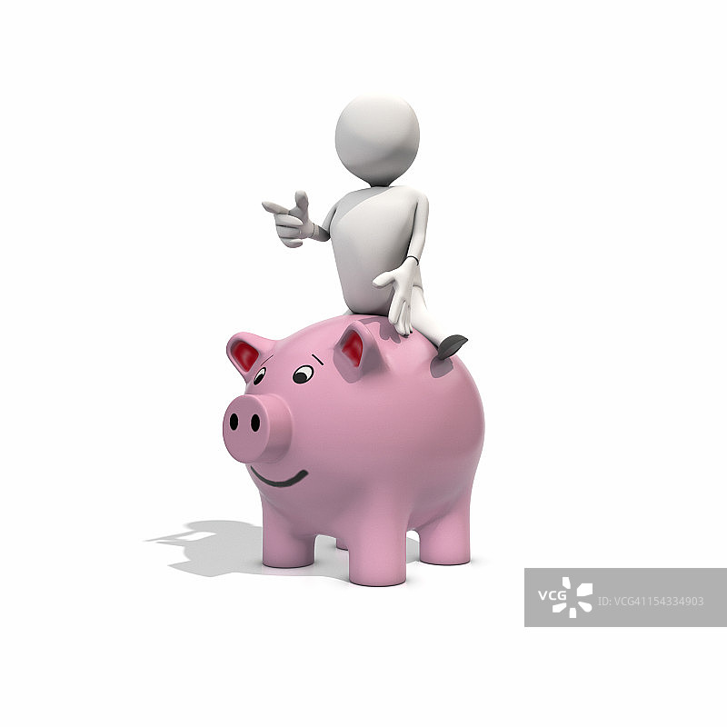 坐在存钱罐上的拟人化形象，CGI图片素材