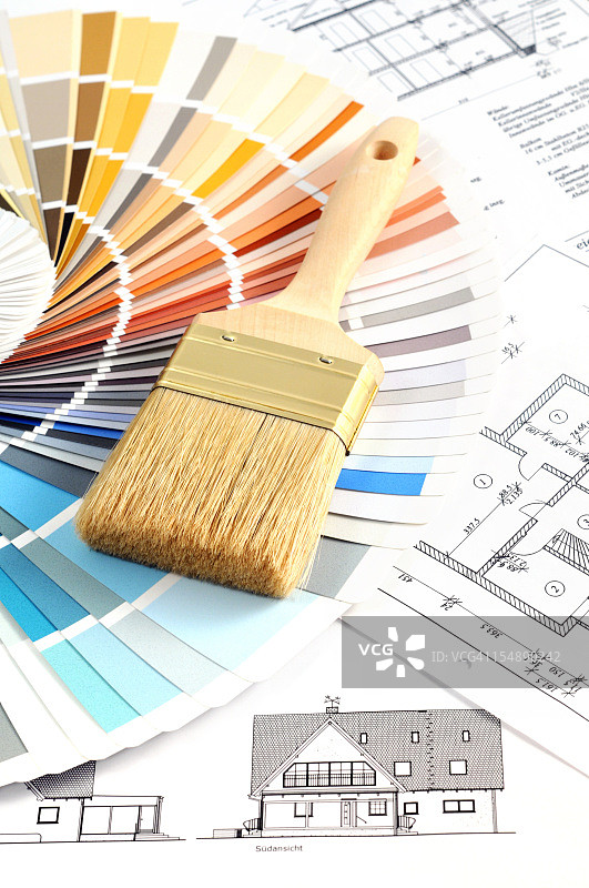 家装蓝图和画笔的颜色样本图片素材