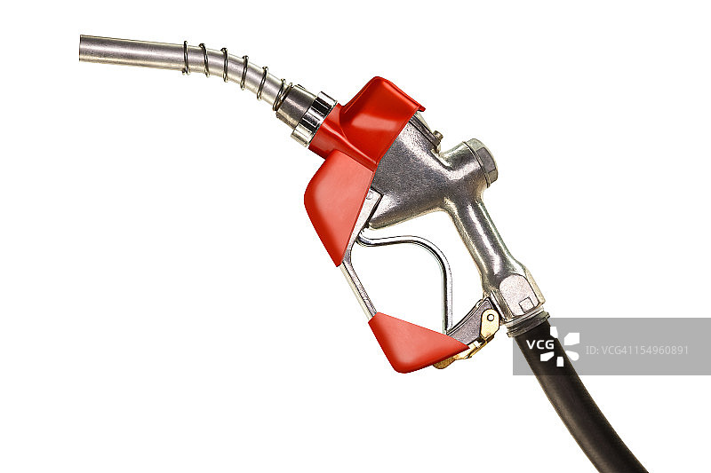 纯白色背景上的红色汽油泵喷嘴图片素材